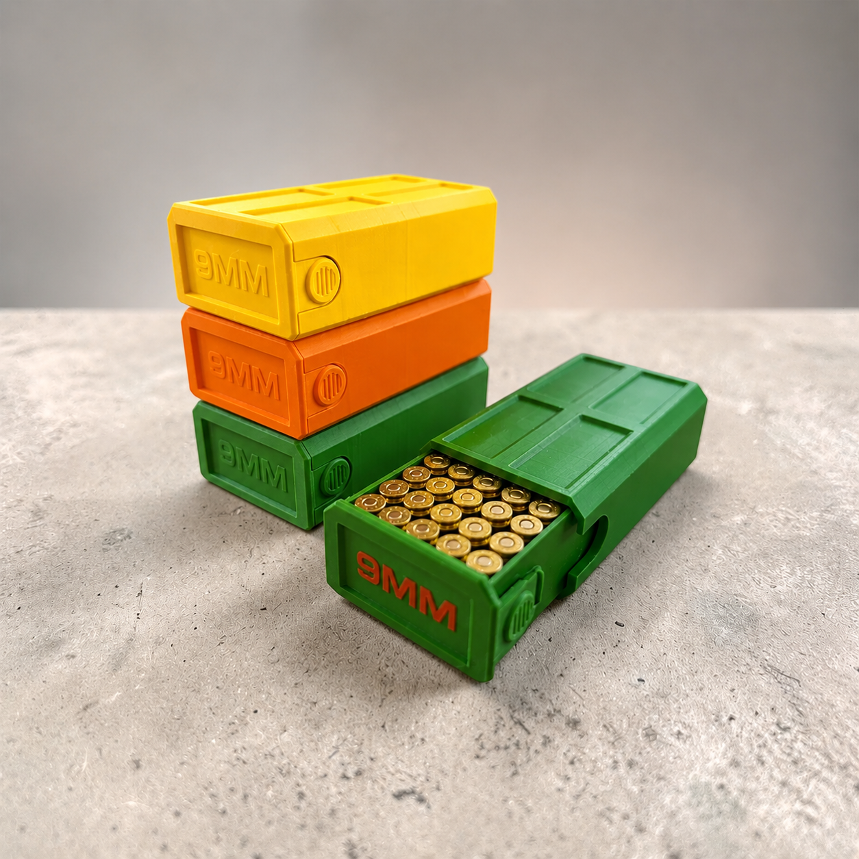 9MM Custom Printed Ammunition Stackable Storage boxes.