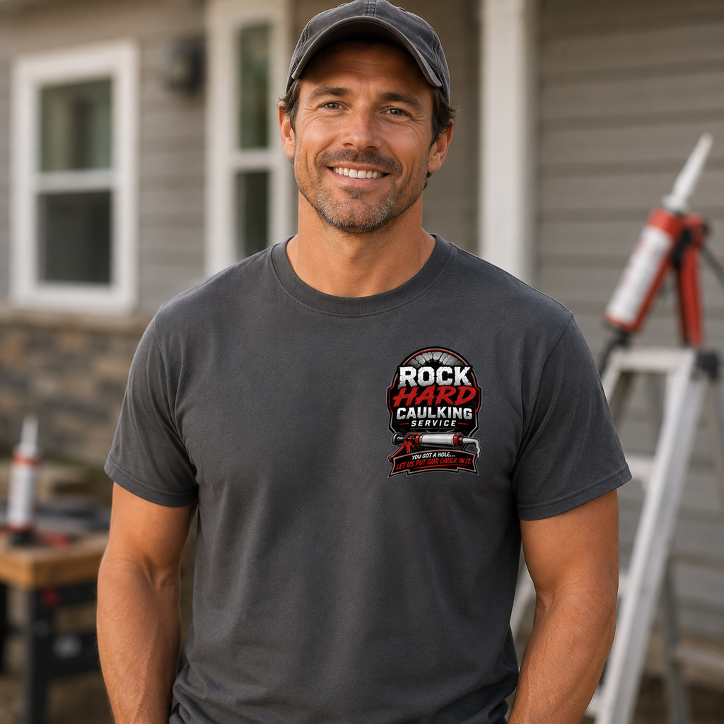 Rock Hard Caulking T-Shirt | Funny Contractor Performance Tee