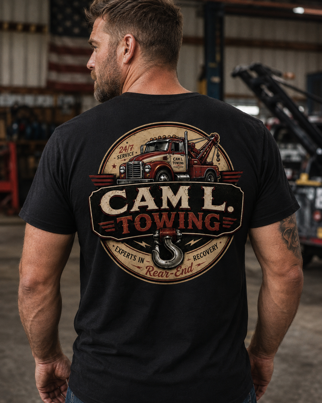 Cam L. Towing T-Shirt | Funny Tow Truck Performance Tee