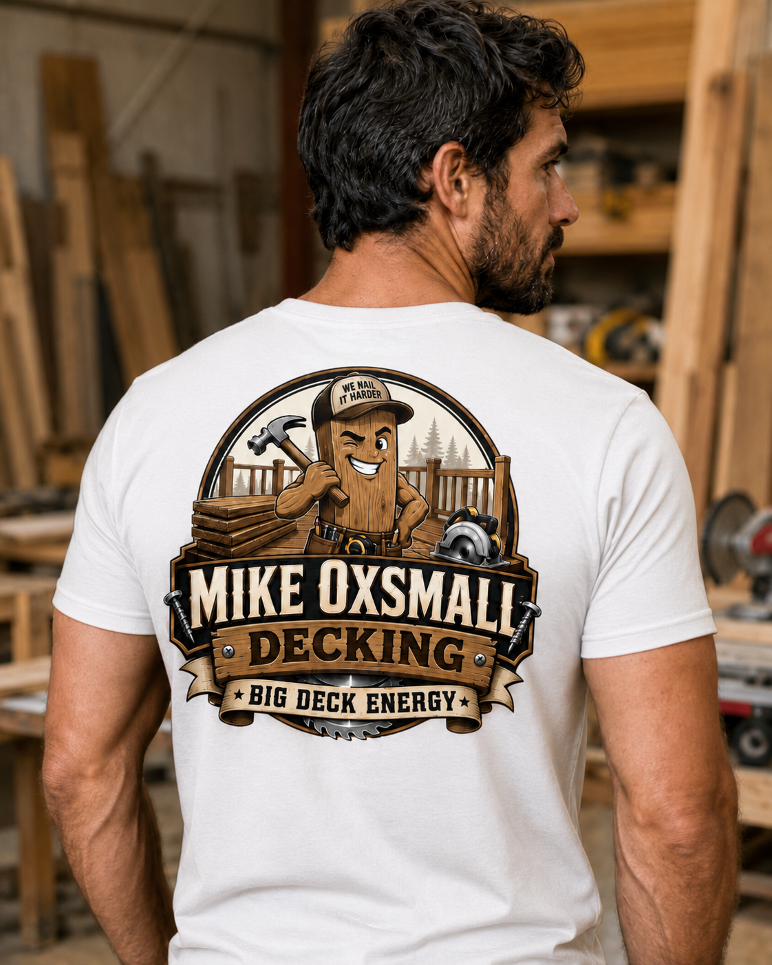 Mike Oxsmall Decking Company T-Shirt | Funny Contractor Performance Tee