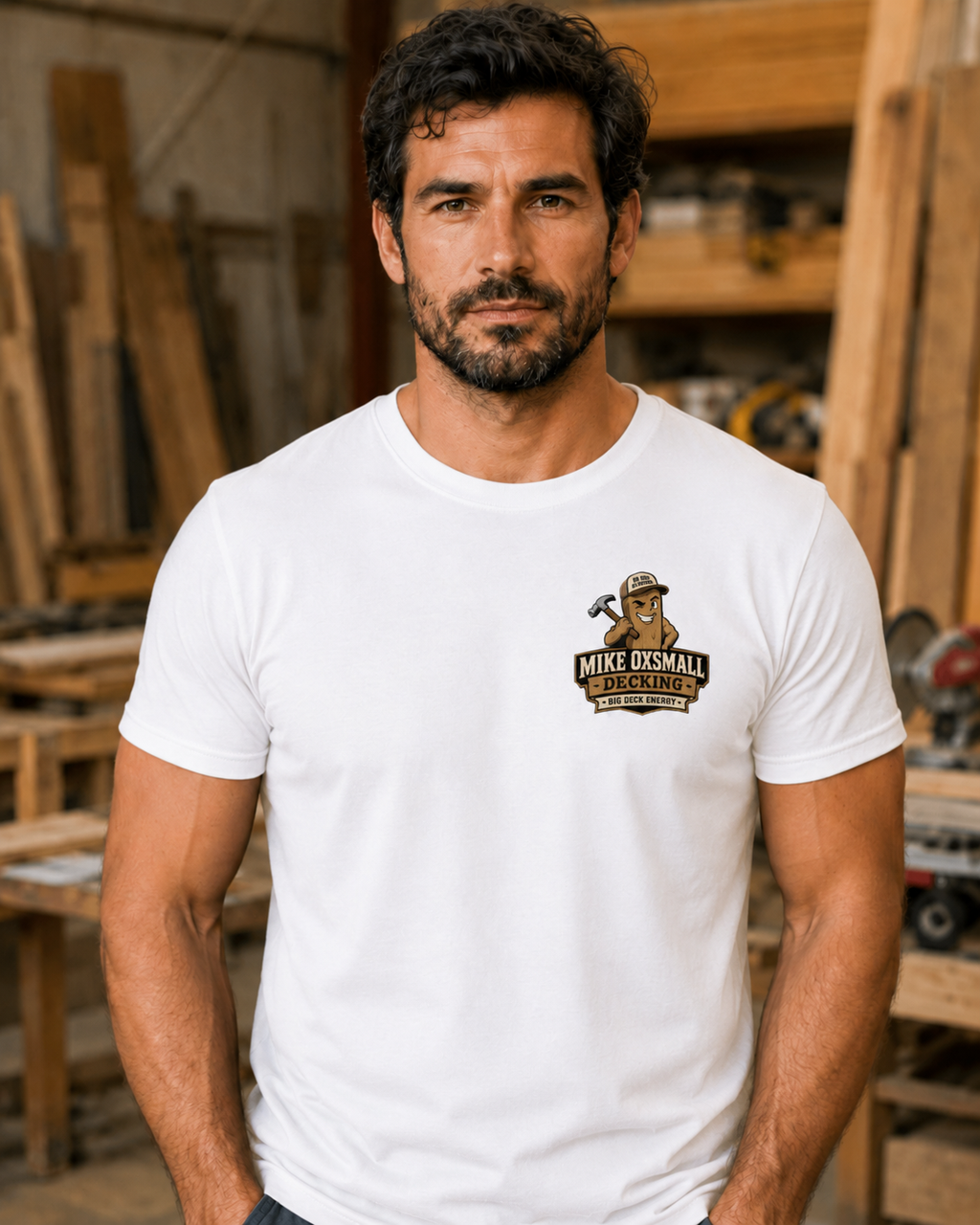 Mike Oxsmall Decking Company T-Shirt | Funny Contractor Performance Tee