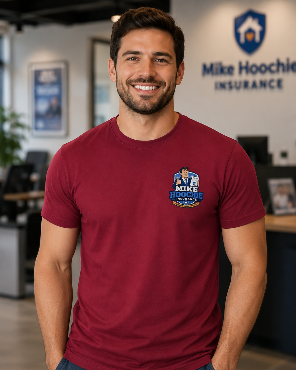 Mike Hoochie Insurance Company T-Shirt | Funny Insurance Performance Tee