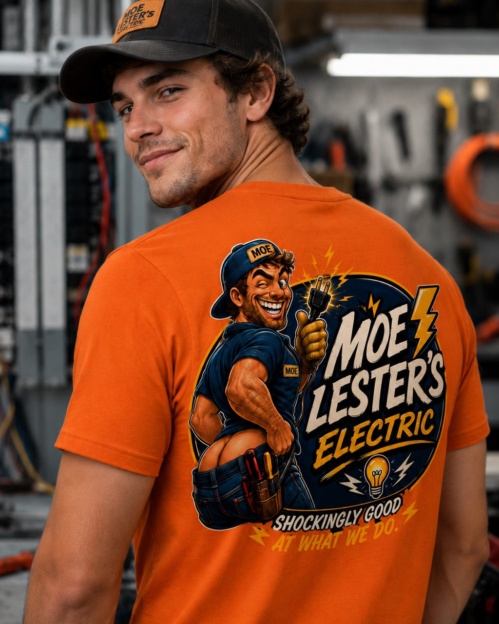 Moe Lester's Electric Company T-Shirt | Funny Electrician Performance Tee