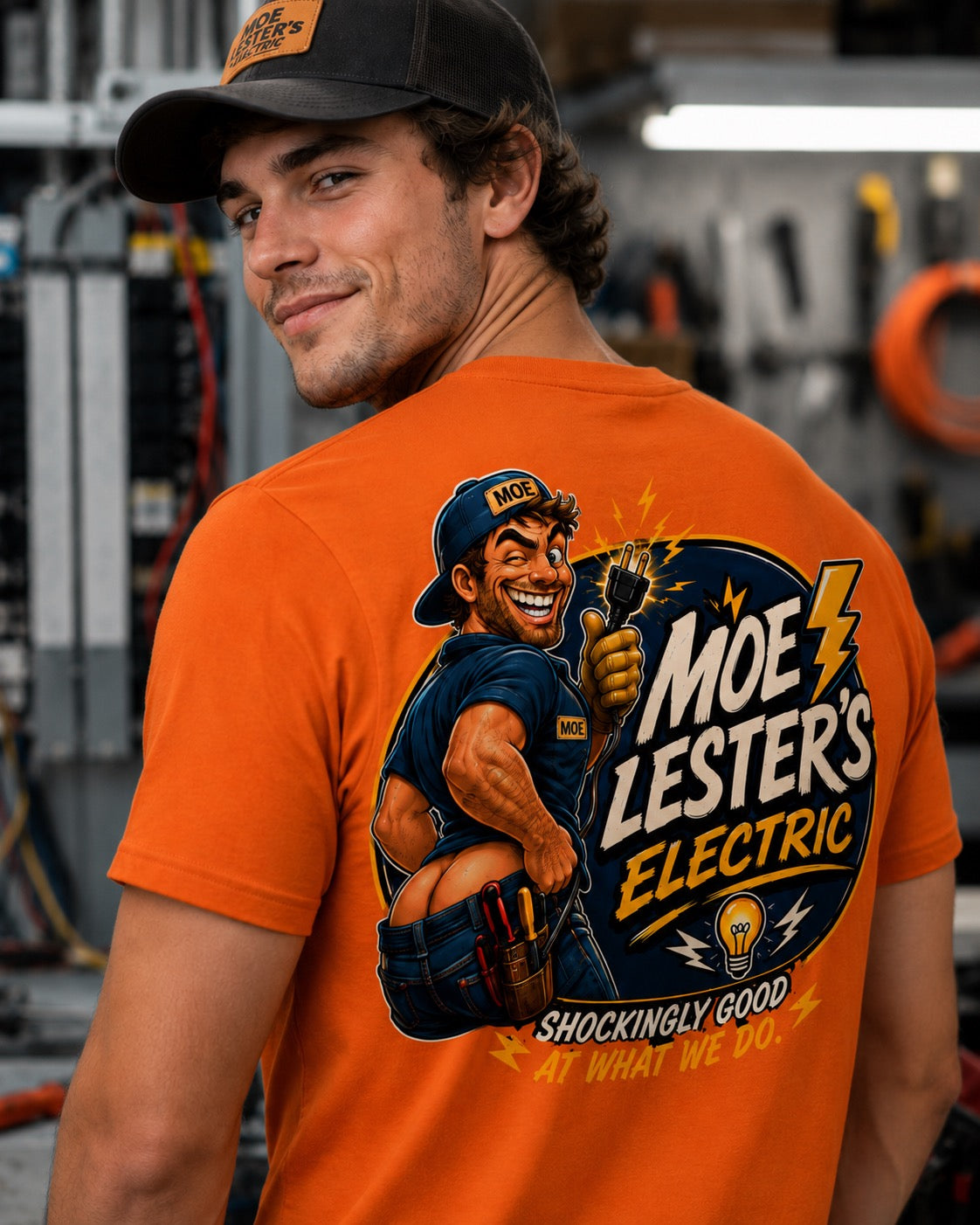 Moe Lester's Electric Company T-Shirt | Funny Electrician Performance Tee