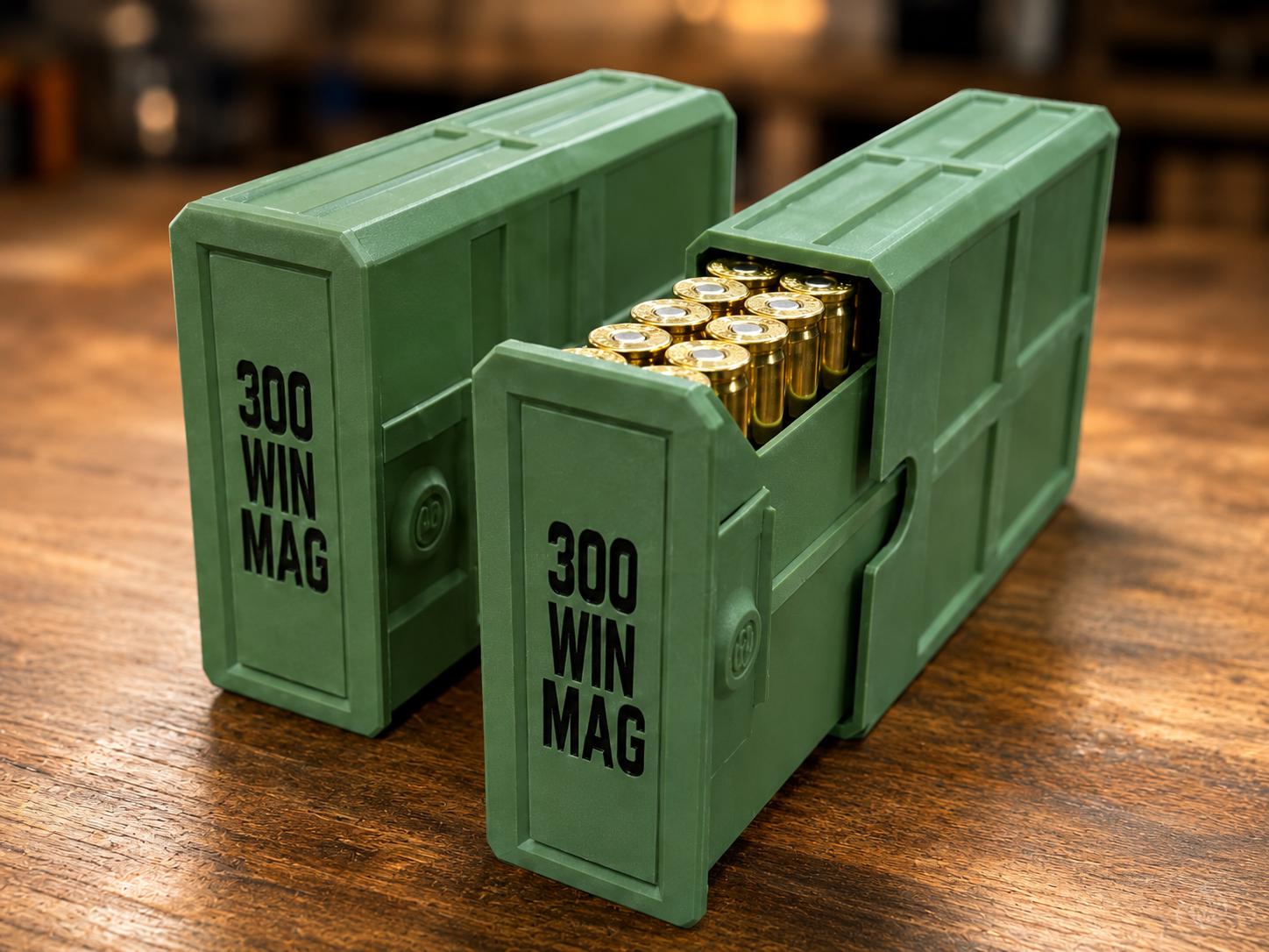 300 Winchester Magnum Ammo Box | 20 Round Stackable Storage Case | Dual-Latch Ammo Holder