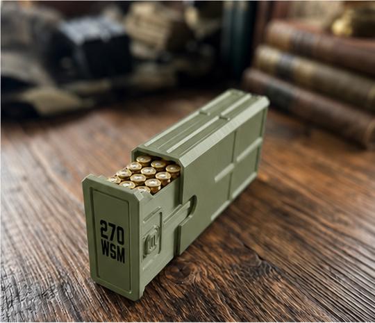270 WSM Ammo Box – 20 Round Stackable Storage Case, Sliding Drawer, Dual Latches