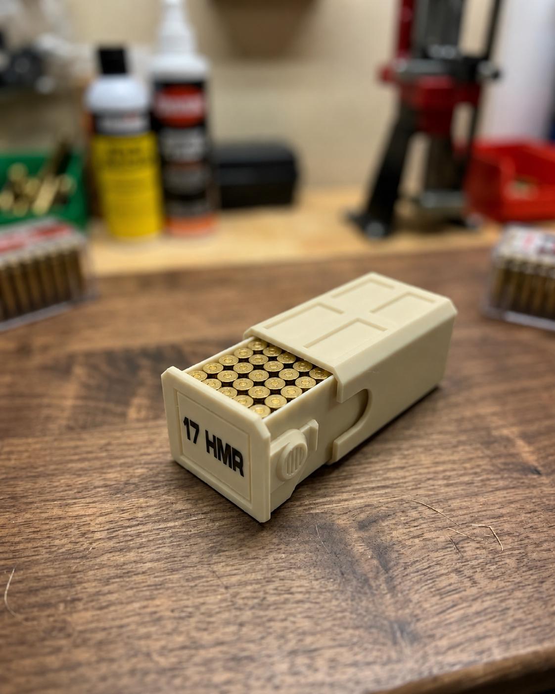 17 HMR Ammo Box – 50 Round Stackable Storage Case with Sliding Drawer