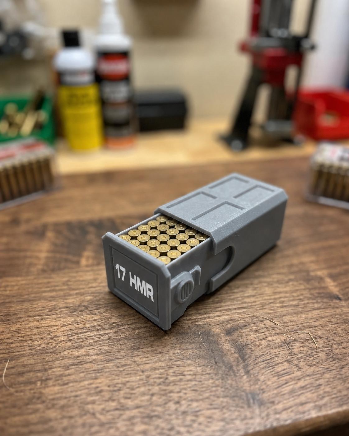 17 HMR Ammo Box – 50 Round Stackable Storage Case with Sliding Drawer