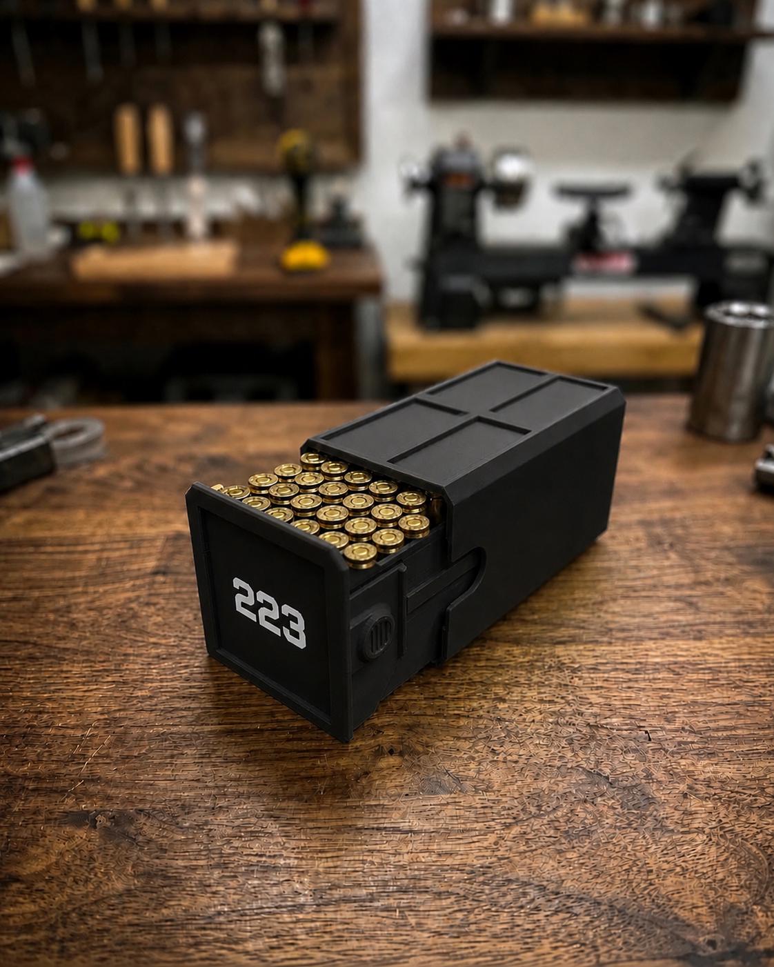 223 Ammo Box – 50 Round Stackable Ammunition Storage Case – Sliding Drawer with Dual Latches