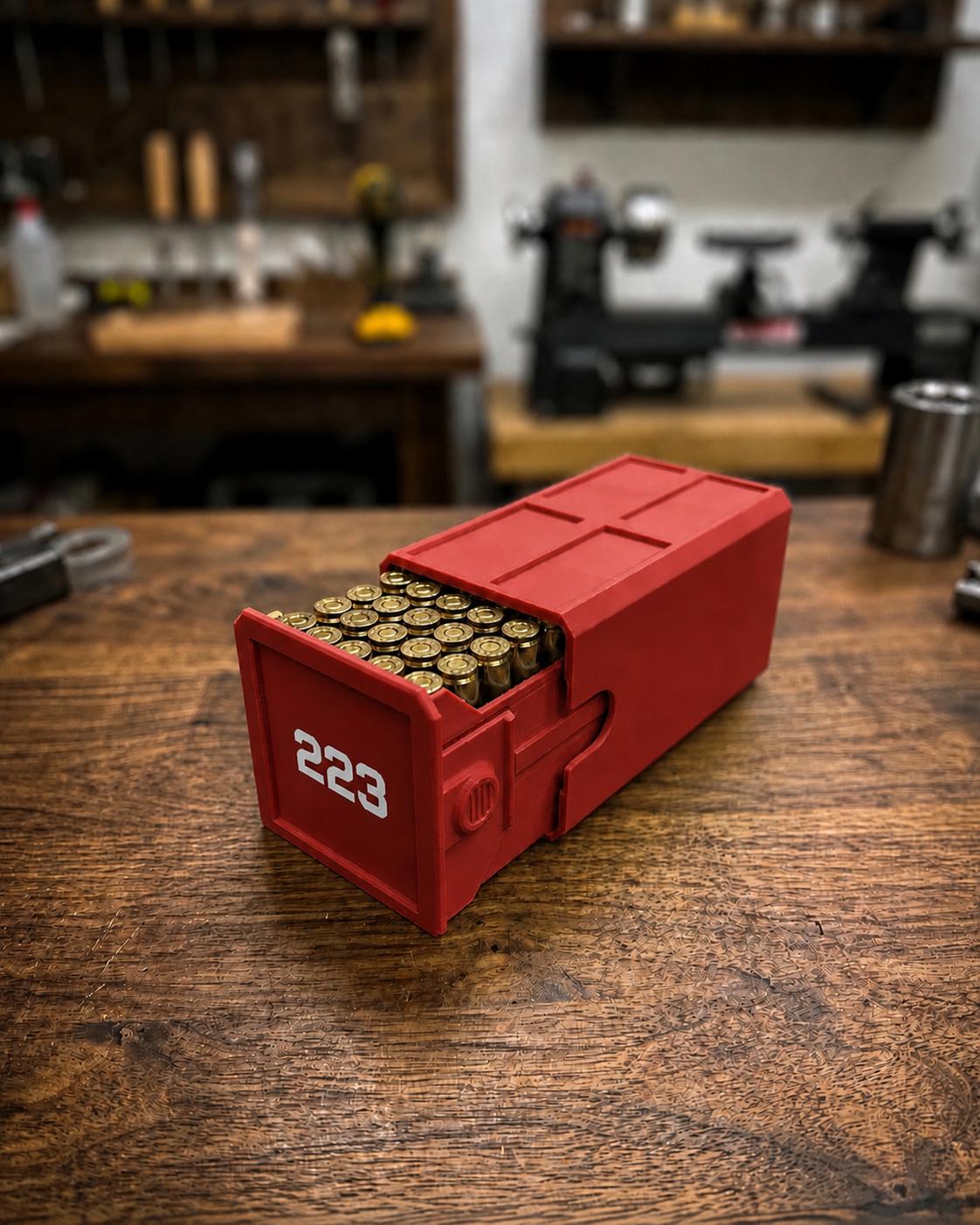 223 Ammo Box – 50 Round Stackable Ammunition Storage Case – Sliding Drawer with Dual Latches