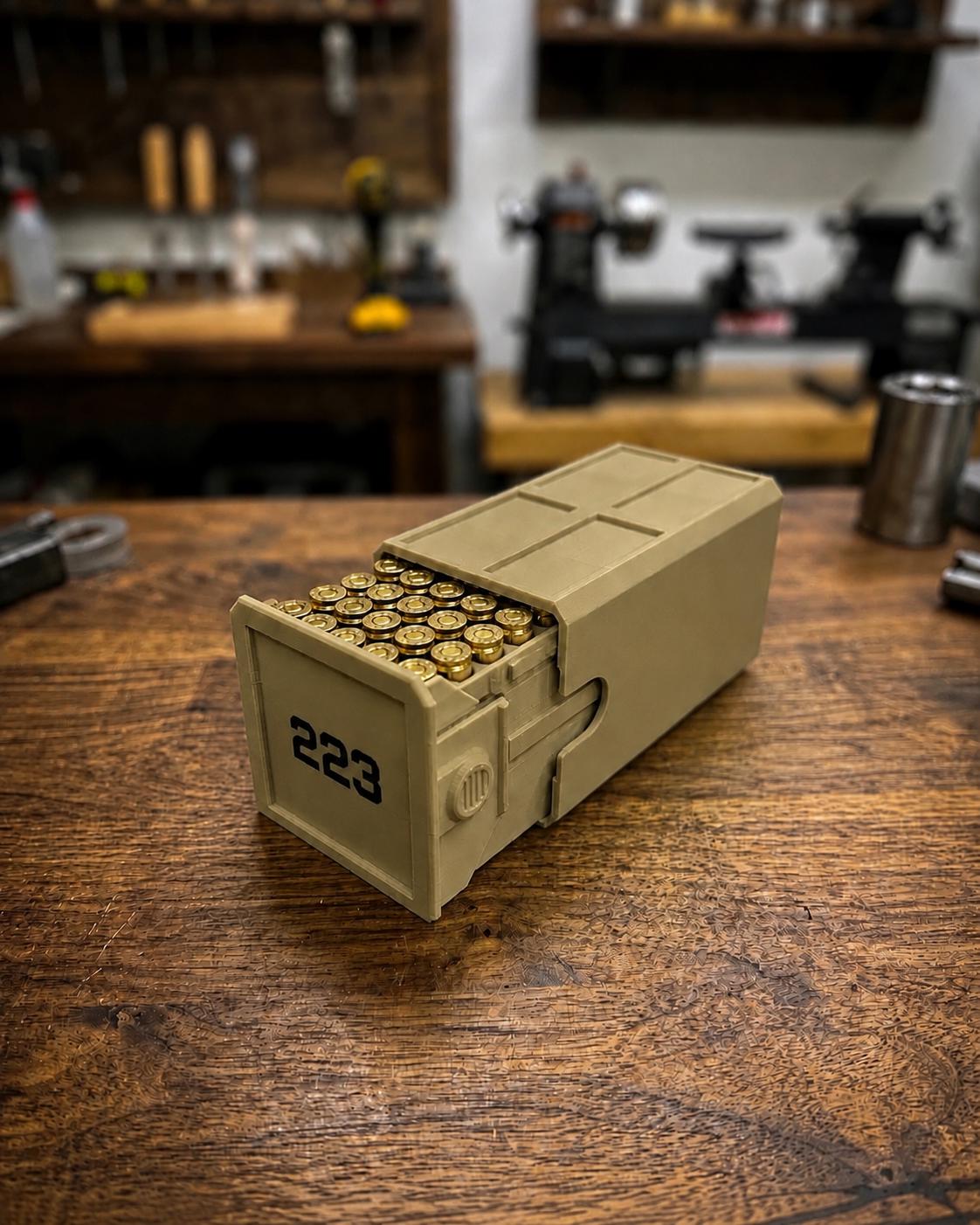 223 Ammo Box – 50 Round Stackable Ammunition Storage Case – Sliding Drawer with Dual Latches