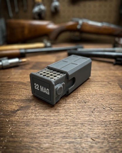 22 Magnum Ammo Box – 50 Round Stackable Storage Case with Sliding Drawer, Dual Latches.