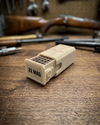 22 Magnum Ammo Box – 50 Round Stackable Storage Case with Sliding Drawer, Dual Latches.