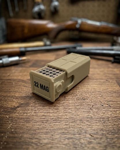 22 Magnum Ammo Box – 50 Round Stackable Storage Case with Sliding Drawer, Dual Latches.