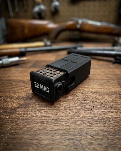 22 Magnum Ammo Box – 50 Round Stackable Storage Case with Sliding Drawer, Dual Latches.