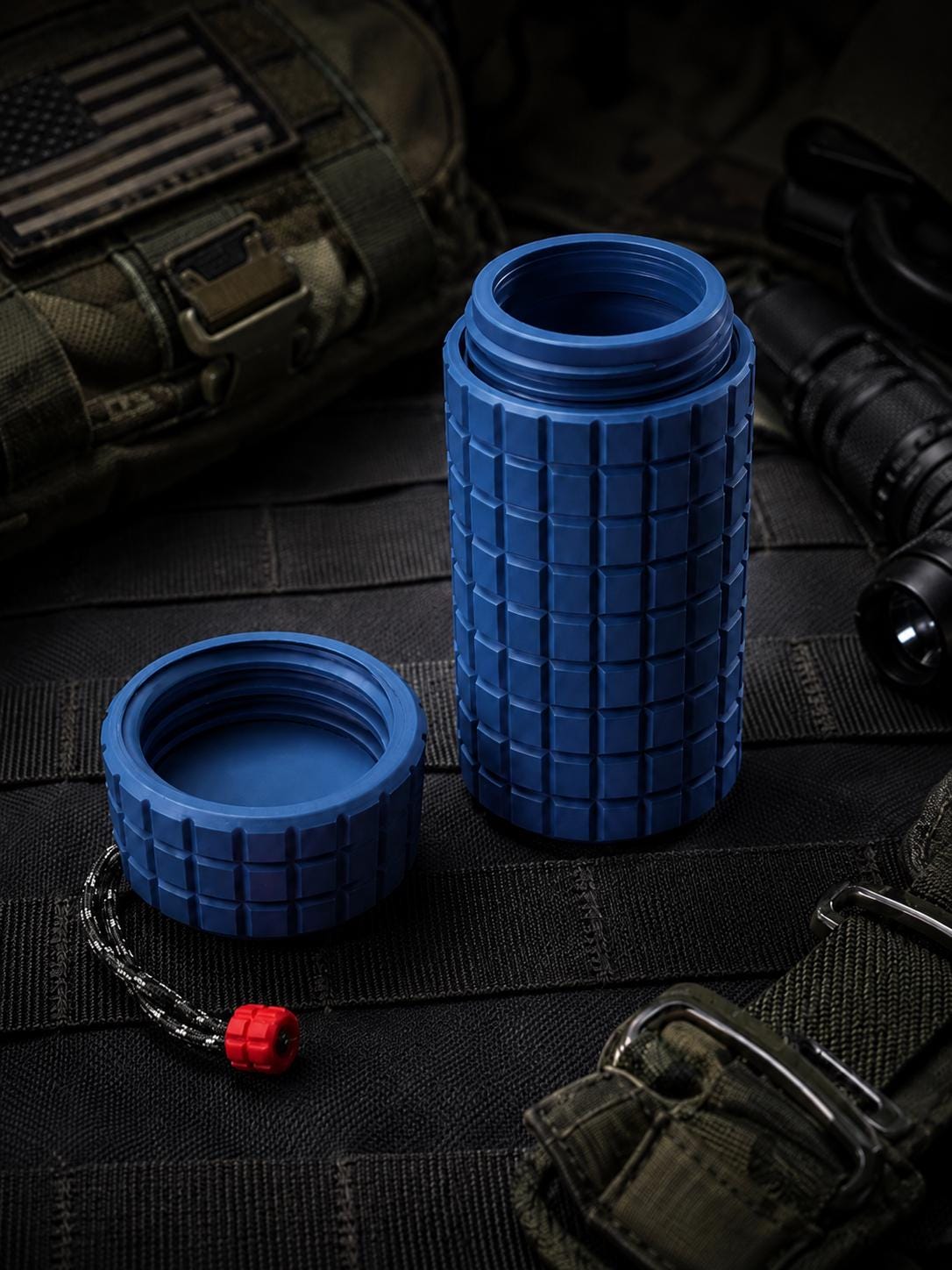Rugged Frag Texture Storage Container, Tactical Screw Top Utility Capsule, EDC Gear Container with Lanyard Hole. Gift for outdoor hunter dad