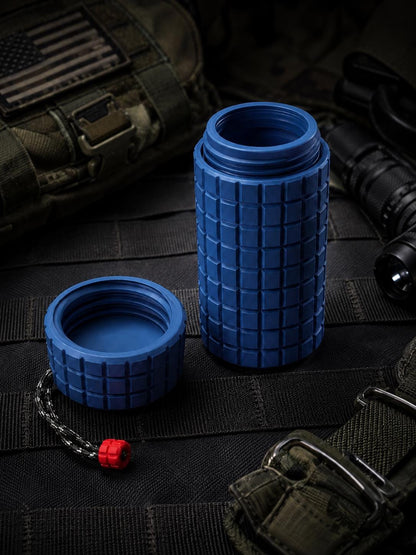 Rugged Frag Texture Storage Container, Tactical Screw Top Utility Capsule, EDC Gear Container with Lanyard Hole. Gift for outdoor hunter dad