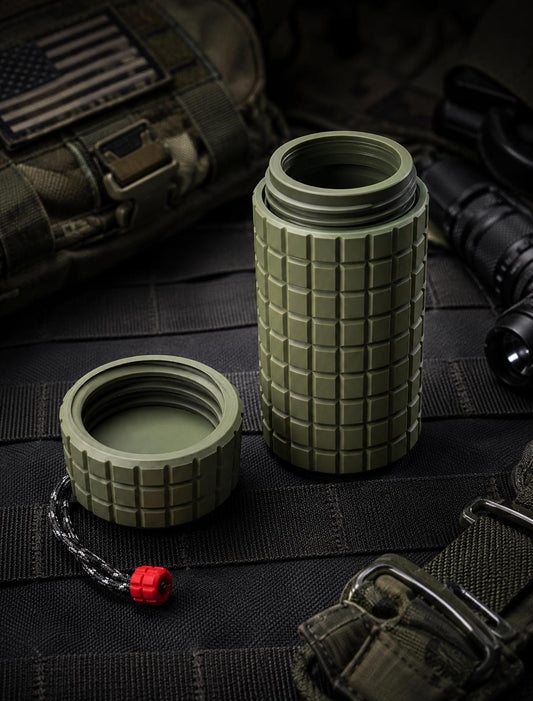 Rugged Frag Texture Storage Container, Tactical Screw Top Utility Capsule, EDC Gear Container with Lanyard Hole. Gift for outdoor hunter dad