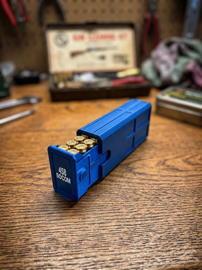 458 SOCOM Ammo Box – Empty 20 Round 3D Printed Ammunition Storage Case, Stackable Sliding Range Box, Secure Dual Latch Holder
