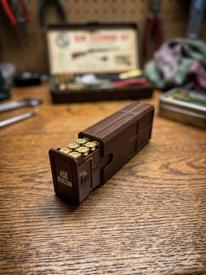 458 SOCOM Ammo Box – Empty 20 Round 3D Printed Ammunition Storage Case, Stackable Sliding Range Box, Secure Dual Latch Holder
