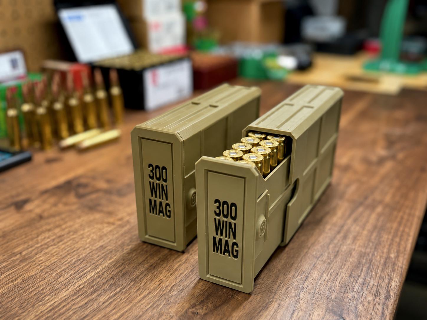300 Winchester Magnum Ammo Box | 20 Round Stackable Storage Case | Dual-Latch Ammo Holder
