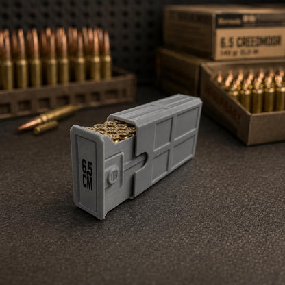 6.5 Creedmoor Ammo Box, 20 Round 6.5 CM Ammunition Storage Case, Custom, Sliding Tray Stackable Range Box