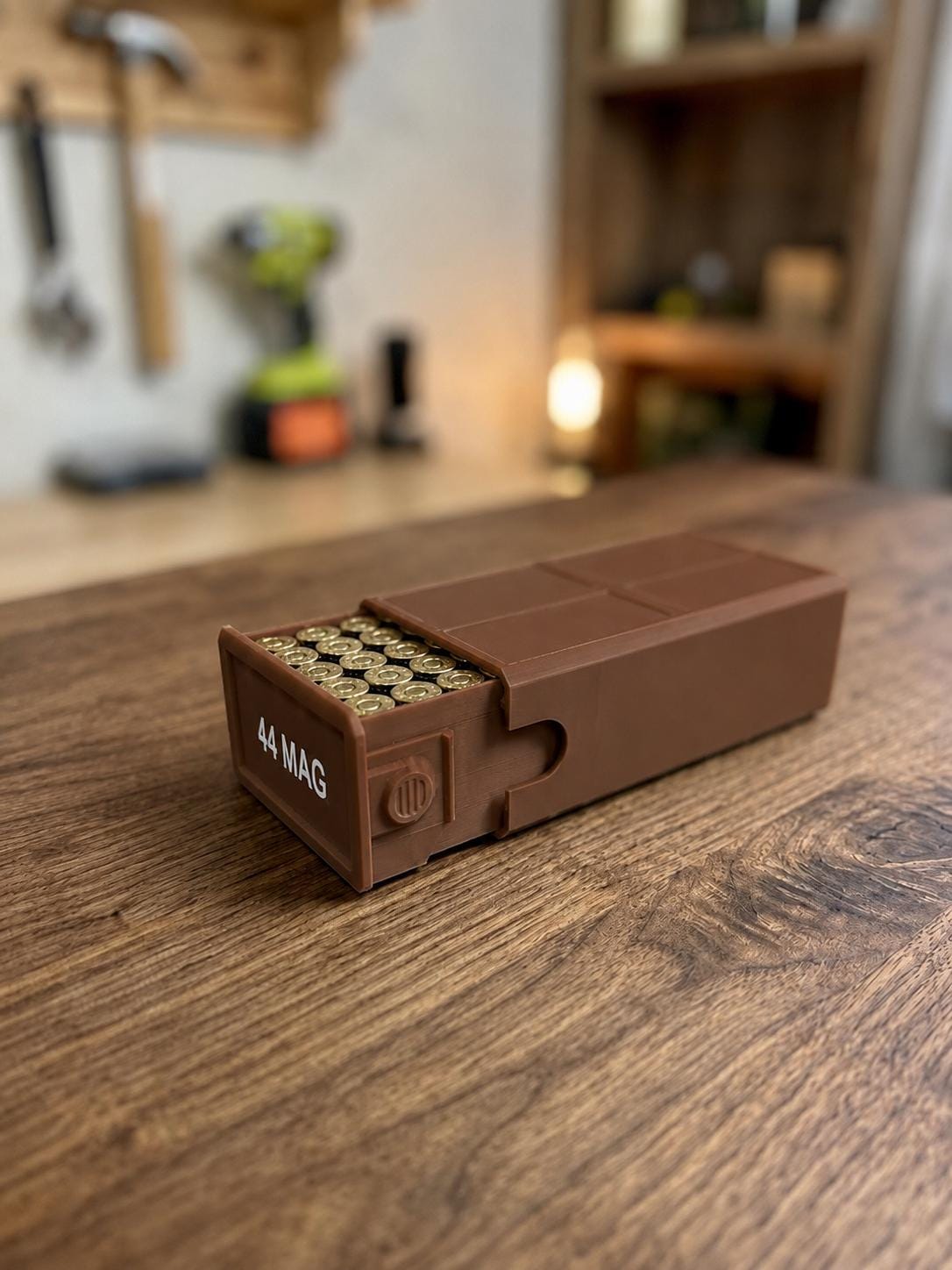 44 Magnum Ammo Storage Box – 50 Rounds, Stackable w/ Secure Dual Latch. Custom Colors