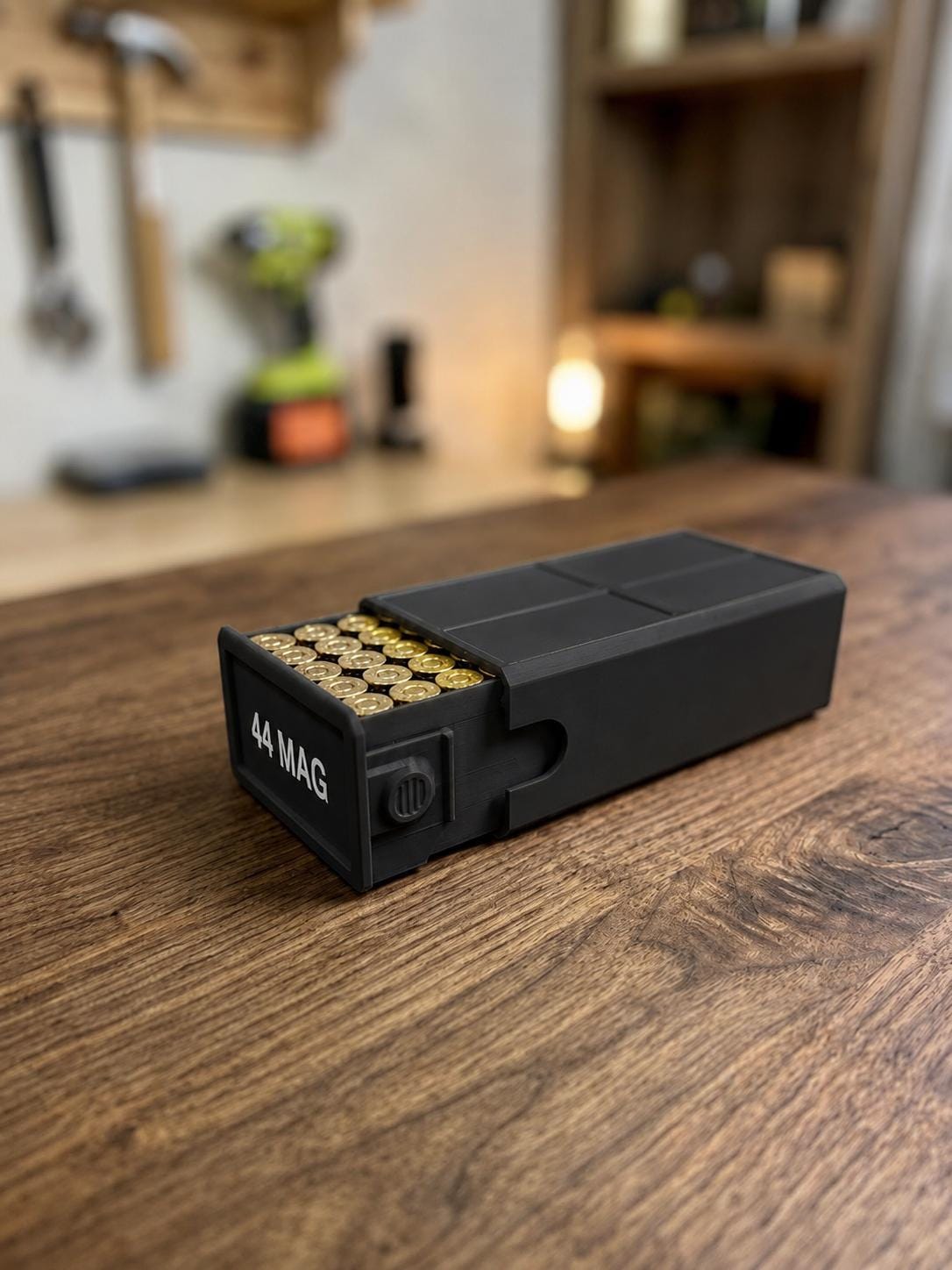 44 Magnum Ammo Storage Box – 50 Rounds, Stackable w/ Secure Dual Latch. Custom Colors