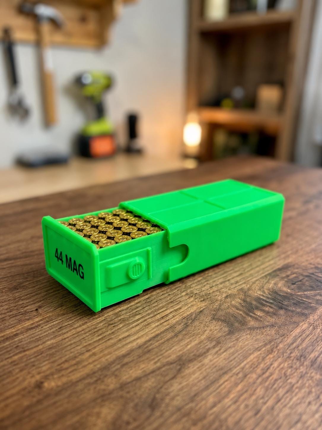 44 Magnum Ammo Storage Box – 50 Rounds, Stackable w/ Secure Dual Latch. Custom Colors