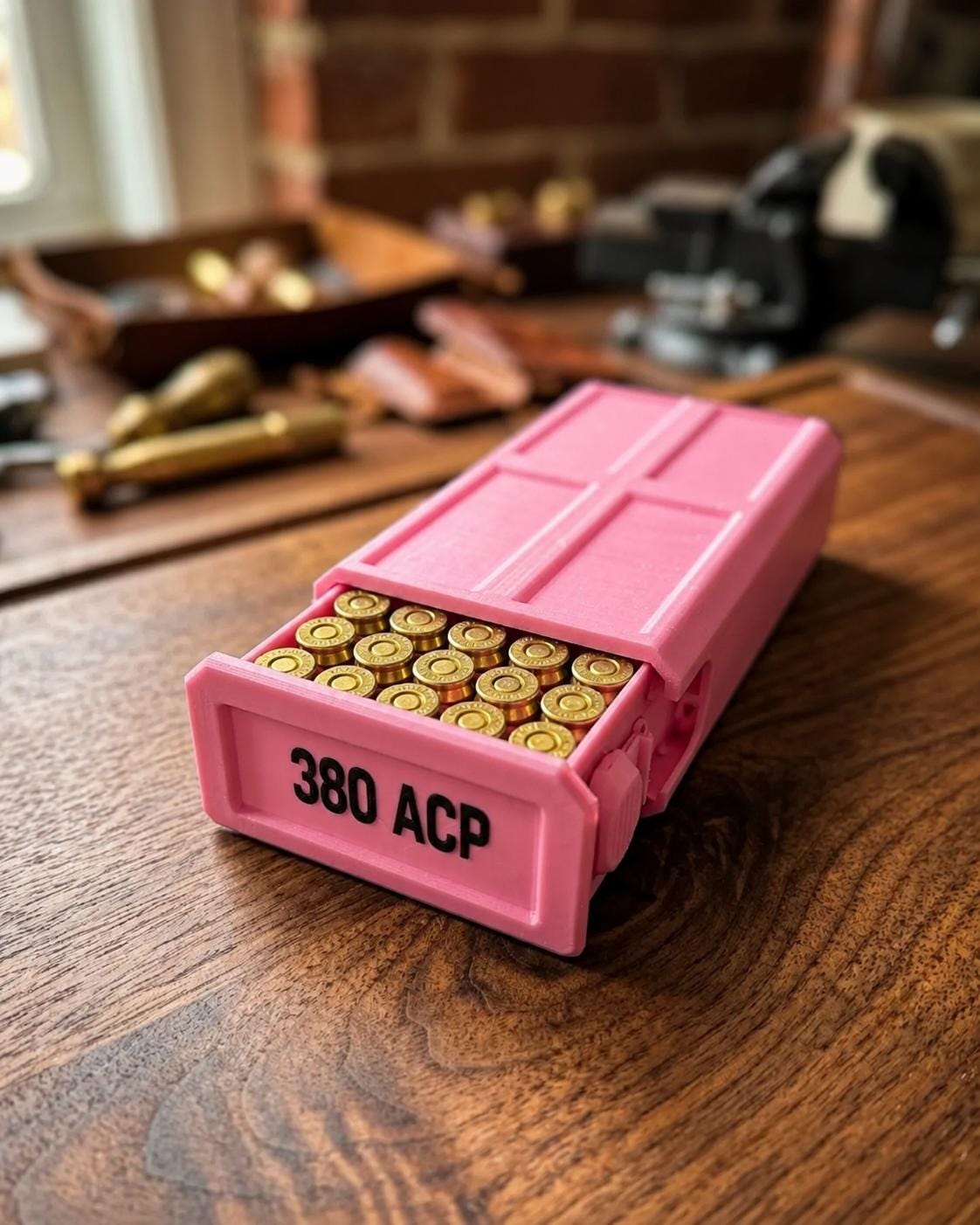 380 ACP Ammo Storage Box – 50 Round Stackable Case with Sliding Tray