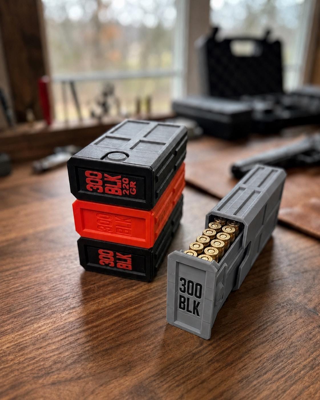 300 Blackout Ammo Box, 20-Round Stackable Ammunition Storage Case. Custom Colors