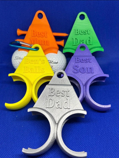 Golf Ball Holder Keychain, Custom Golf Gift, Holds 2 Balls & 2–4 Tees, Carabiner Golf Bag Accessory, Personalized Option