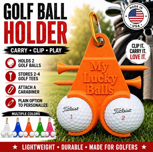 Golf Ball Holder Keychain, Custom Golf Gift, Holds 2 Balls & 2–4 Tees, Carabiner Golf Bag Accessory, Personalized Option