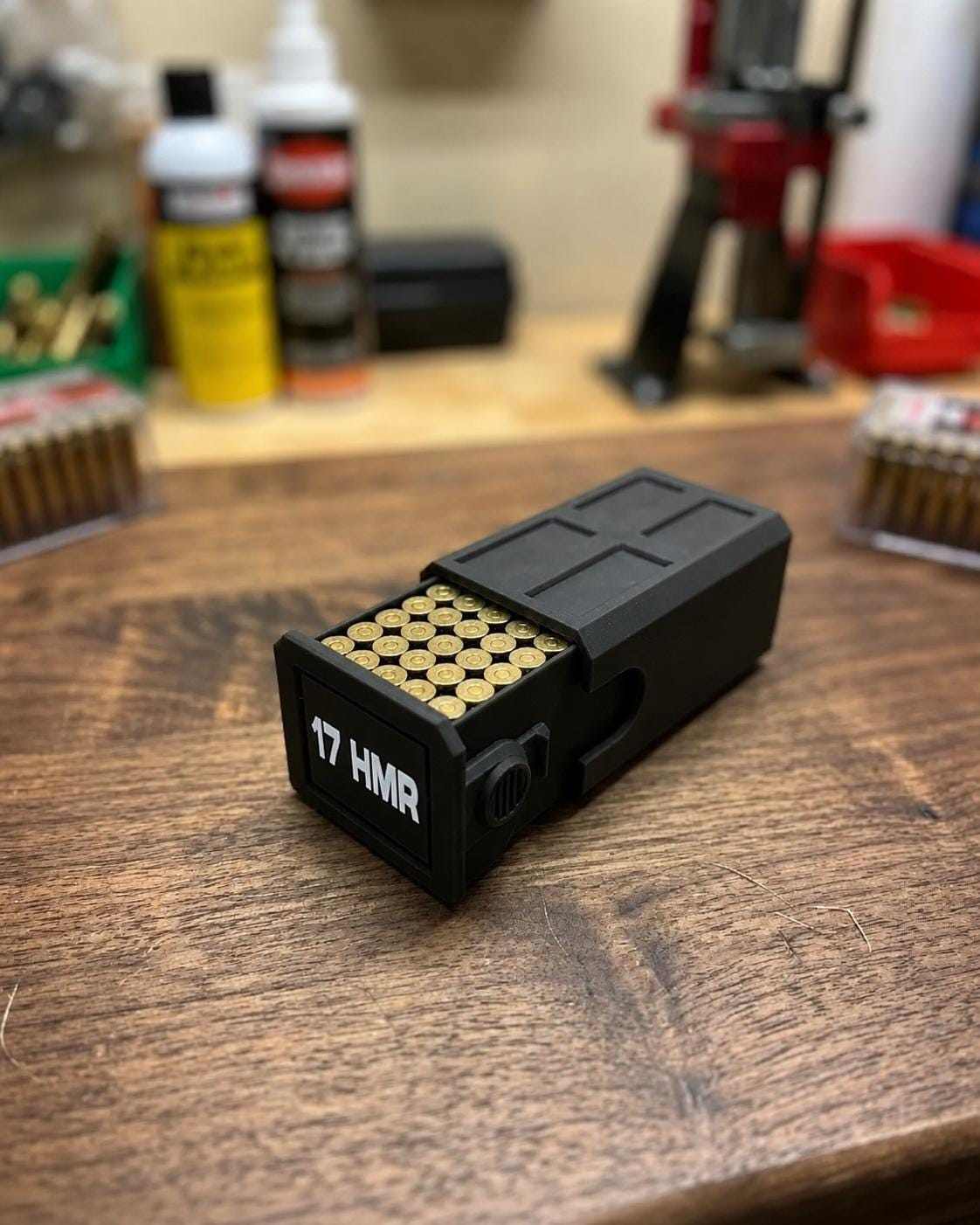17 HMR Ammo Box – 50 Round Stackable Storage Case with Sliding Drawer