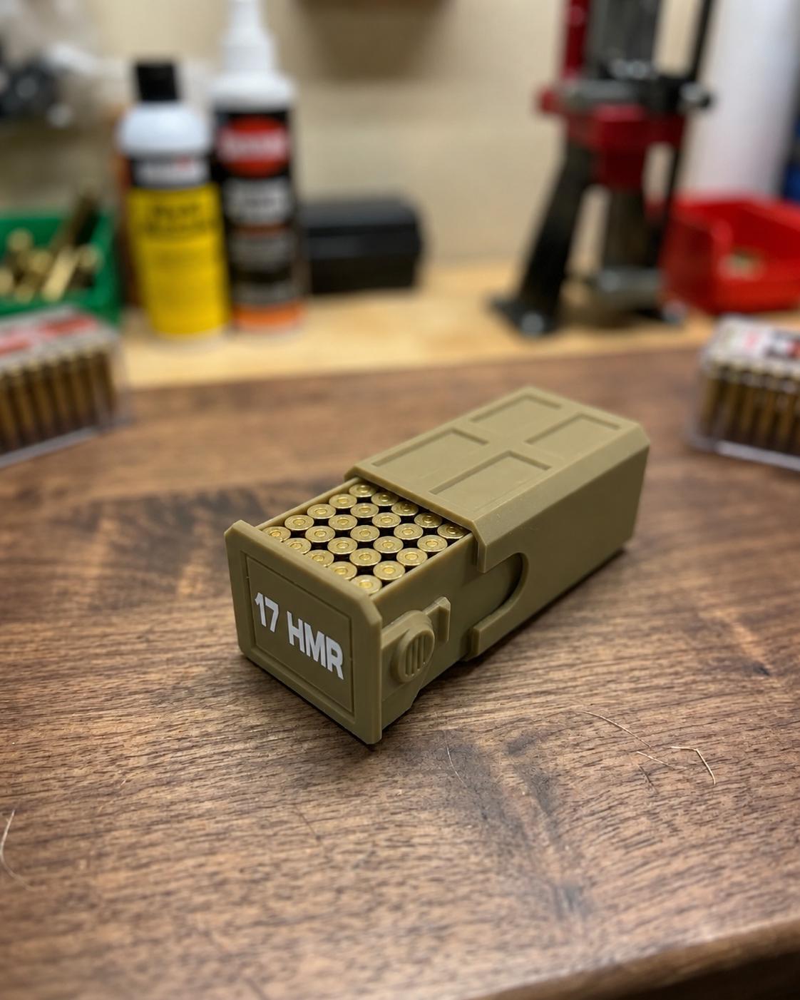 17 HMR Ammo Box – 50 Round Stackable Storage Case with Sliding Drawer