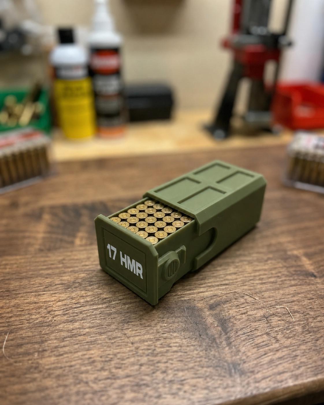 17 HMR Ammo Box – 50 Round Stackable Storage Case with Sliding Drawer