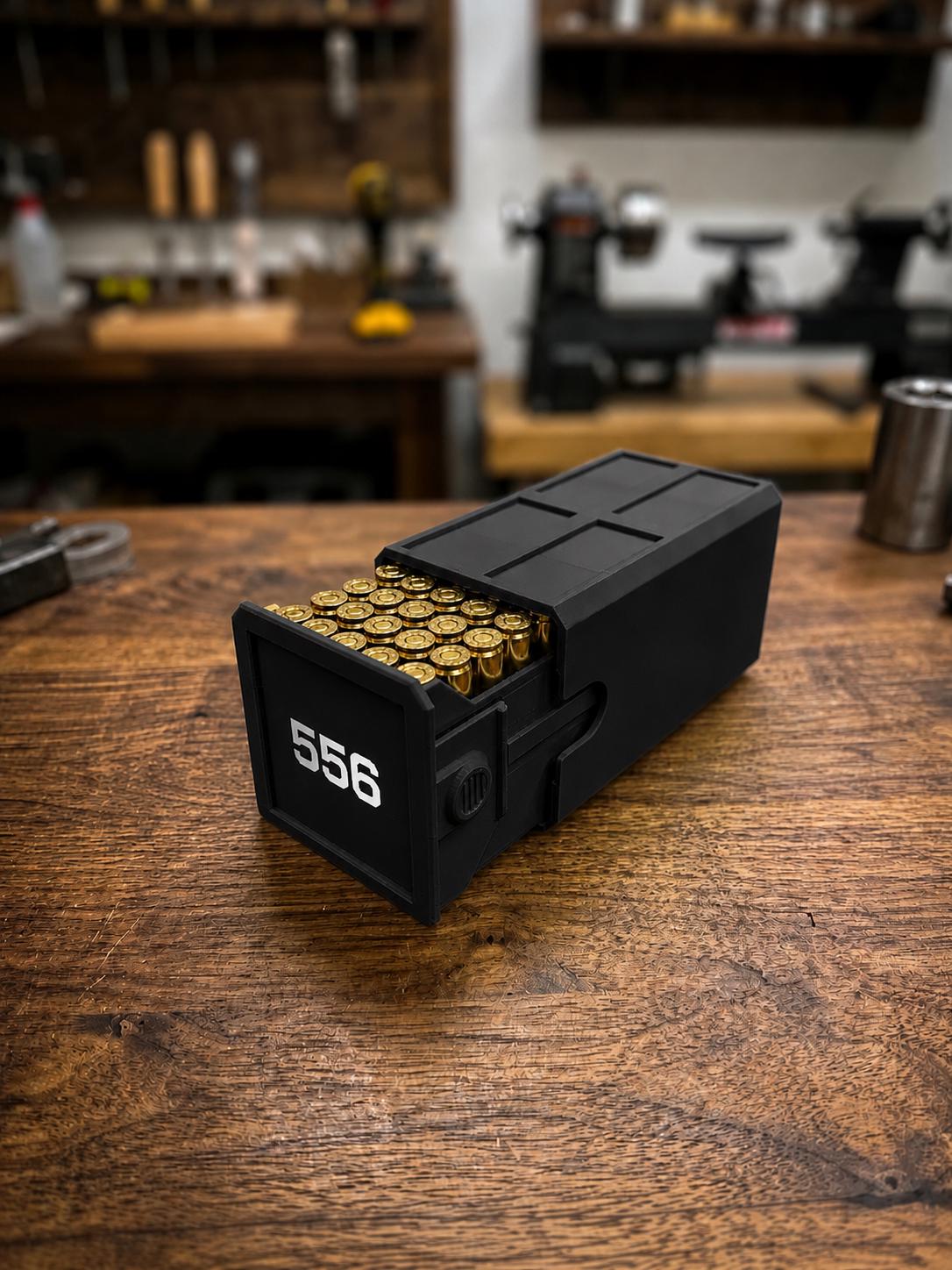 5.56 Ammo Box – 50 Round Stackable Ammunition Storage Case – Sliding Drawer with Dual Latches