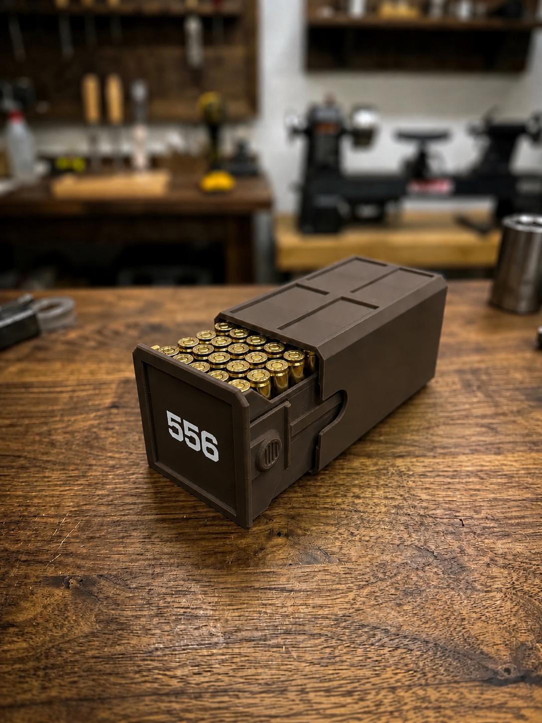 5.56 Ammo Box – 50 Round Stackable Ammunition Storage Case – Sliding Drawer with Dual Latches