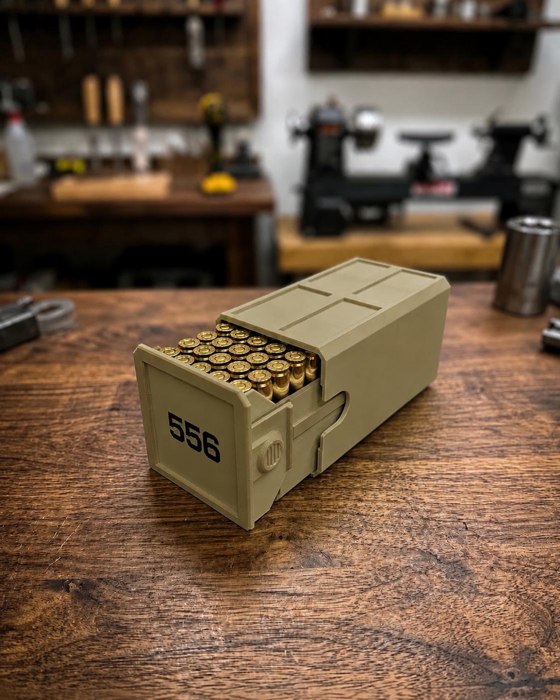5.56 Ammo Box – 50 Round Stackable Ammunition Storage Case – Sliding Drawer with Dual Latches