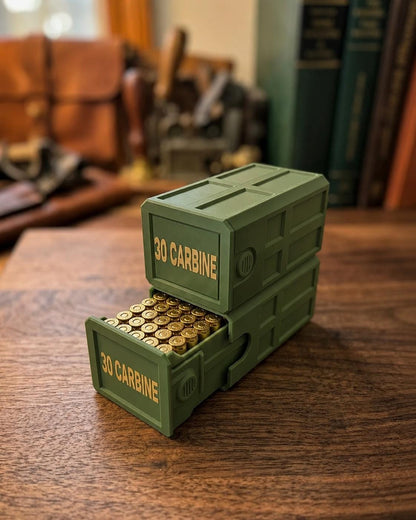 30 Carbine 50 Round Ammo Box – Stackable, Dual Latch, Storage Case, Custom Colors