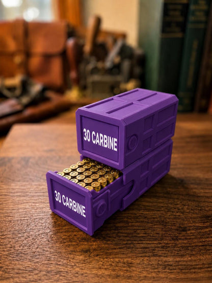 30 Carbine 50 Round Ammo Box – Stackable, Dual Latch, Storage Case, Custom Colors