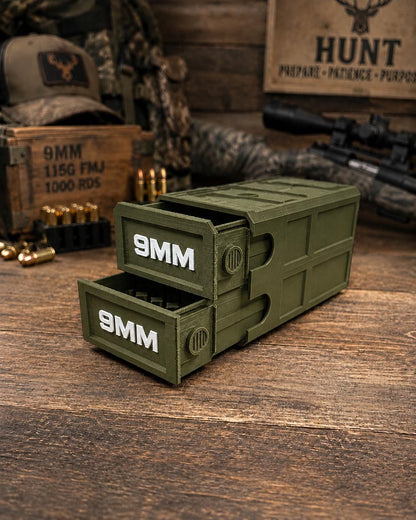 9MM Ammo Storage Box – 100 Round Stackable Case, Dual-Latch Organizer