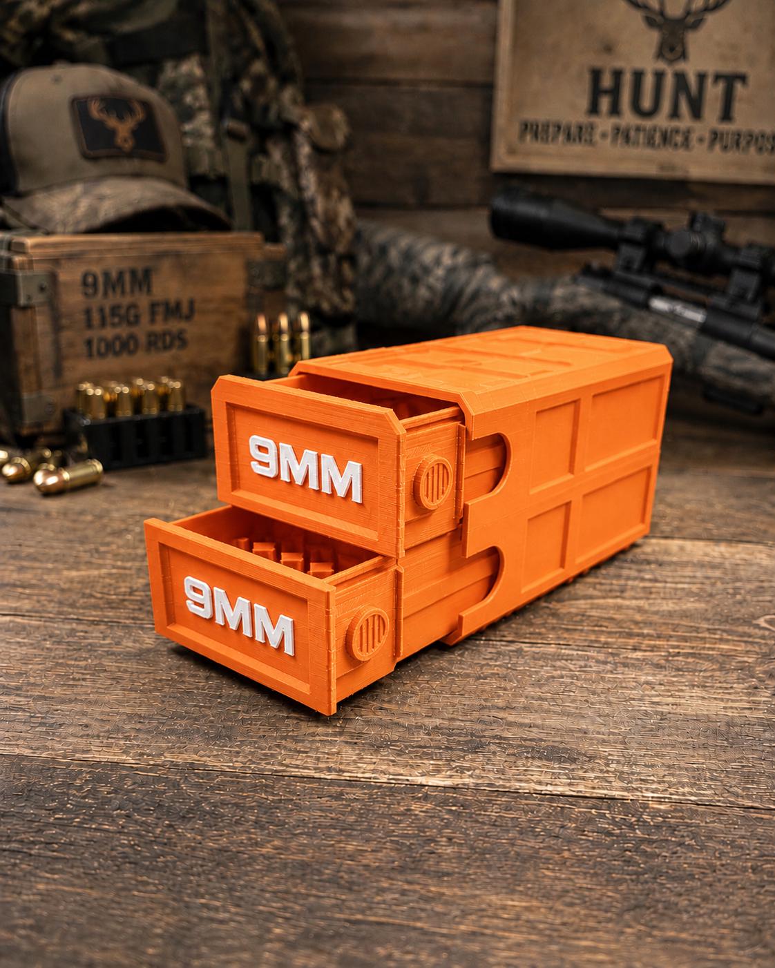 9MM Ammo Storage Box – 100 Round Stackable Case, Dual-Latch Organizer