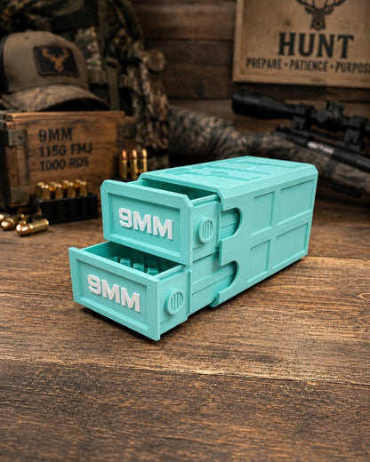 9MM Ammo Storage Box – 100 Round Stackable Case, Dual-Latch Organizer