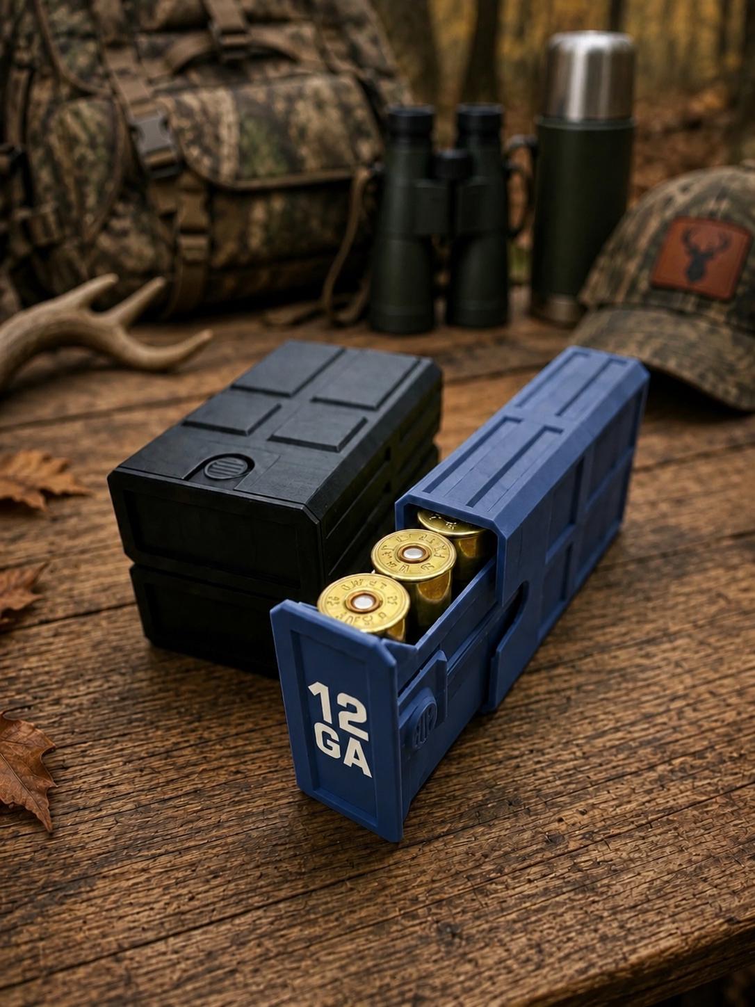 12 Gauge Hunting Ammo Box – 5 Round Shotgun Shell Holder, Stackable Storage Case. Custom Colors.