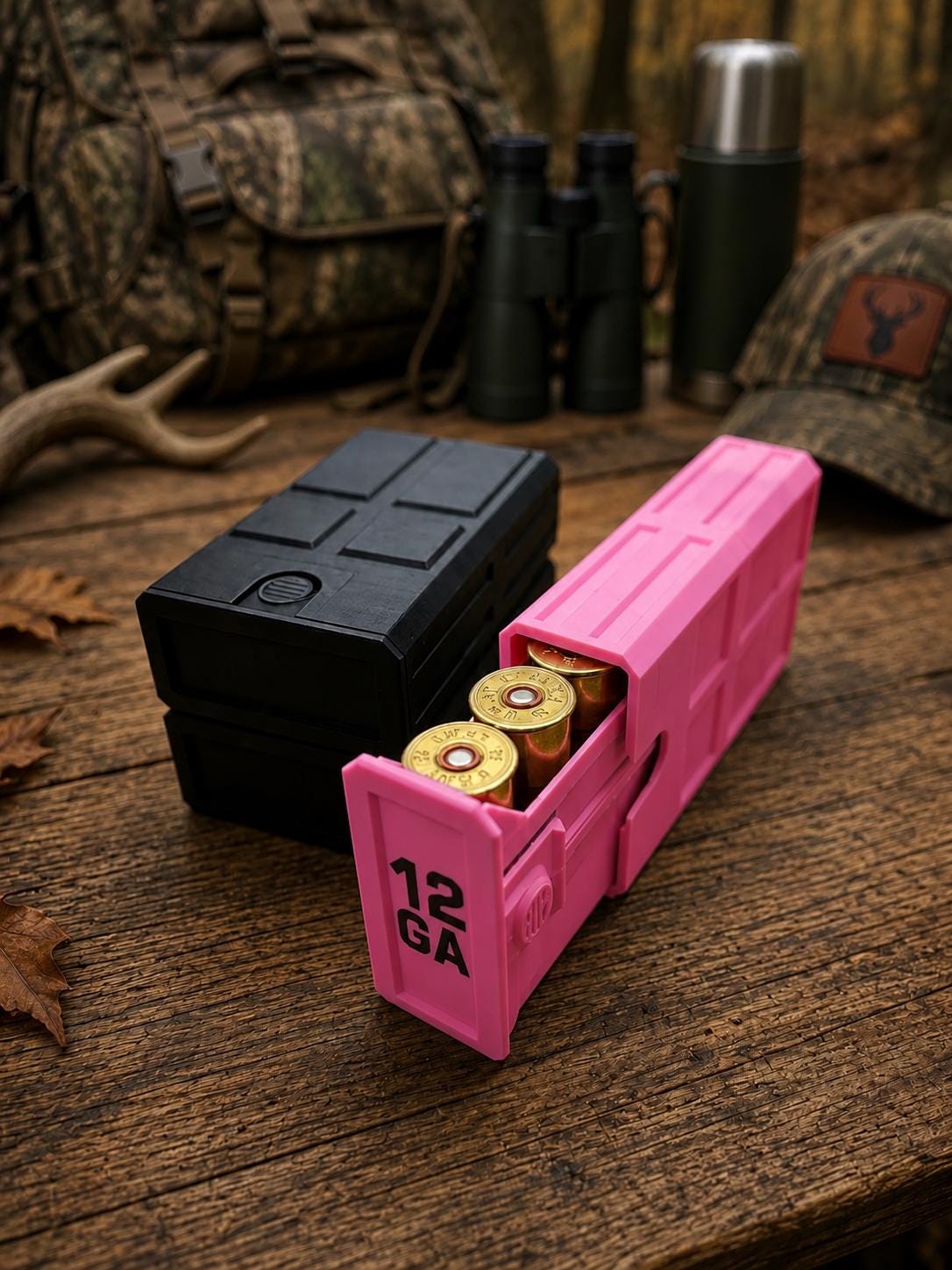 12 Gauge Hunting Ammo Box – 5 Round Shotgun Shell Holder, Stackable Storage Case. Custom Colors.