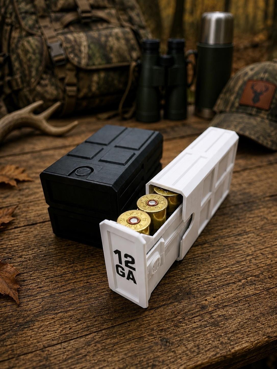 12 Gauge Hunting Ammo Box – 5 Round Shotgun Shell Holder, Stackable Storage Case. Custom Colors.