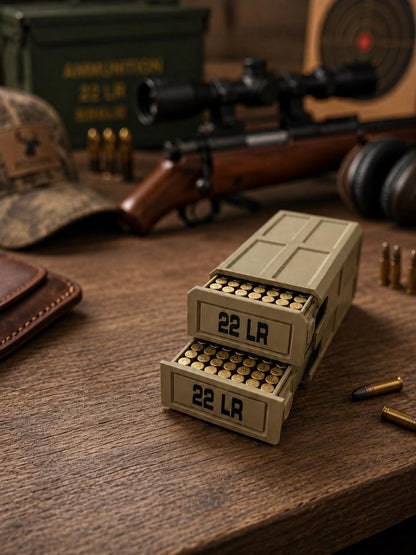 22LR Ammo Box – 210 Round Capacity – Stackable Sliding Ammunition Storage Case