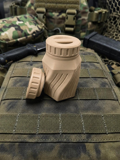 Rugged Twisted Storage Container, Tactical Screw Top Utility Capsule, EDC Gear Container with Lanyard Hole. Gift for outdoor hunter dad