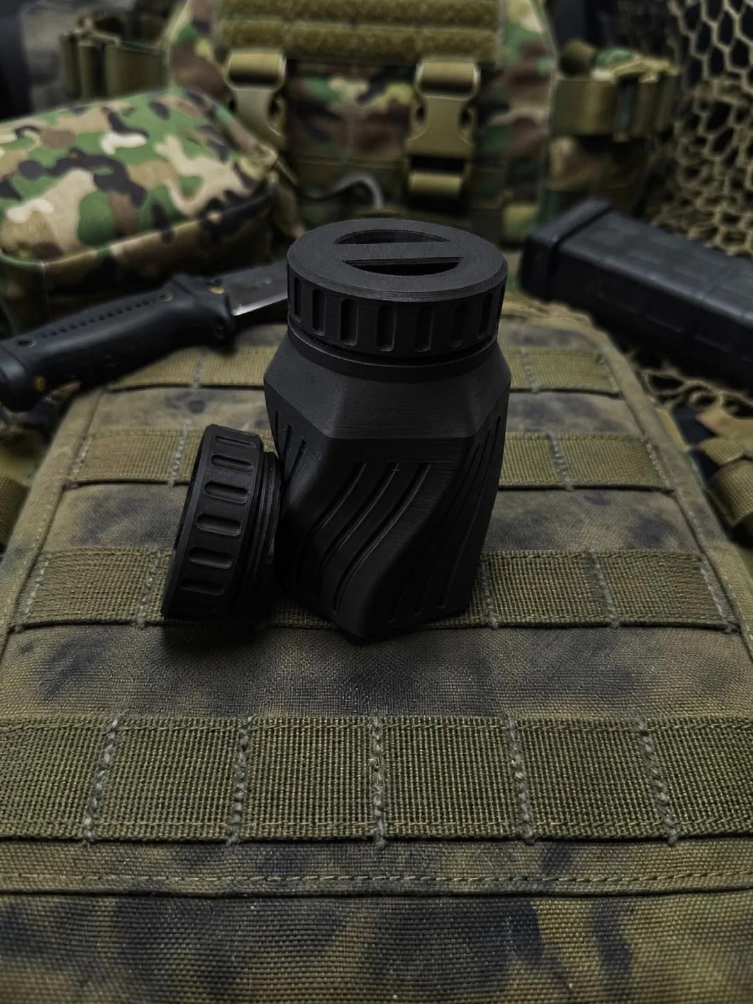 Rugged Twisted Storage Container, Tactical Screw Top Utility Capsule, EDC Gear Container with Lanyard Hole. Gift for outdoor hunter dad